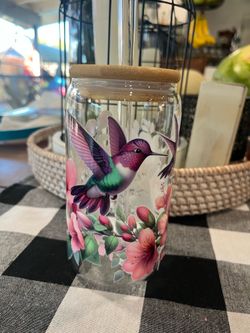 Hummingbird glass cup