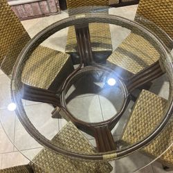 Glass Table With 6 Ratan Chairs