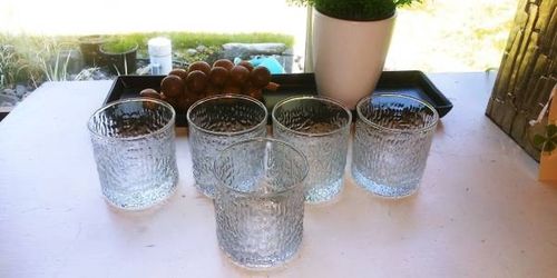 Vtg Set of 5 Short Cocktail Glasses - Beautiful Beveled Pattern - Vintage Barware