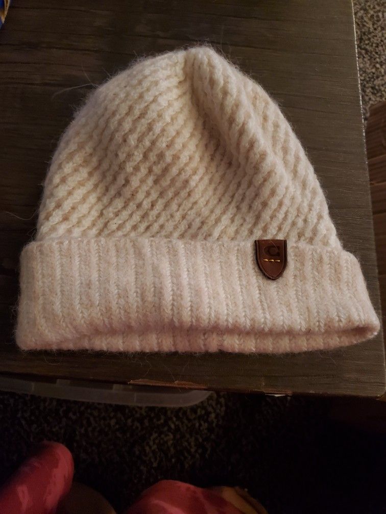 Coach Knit Wool Beanie Hat - Leather C  NWOT 