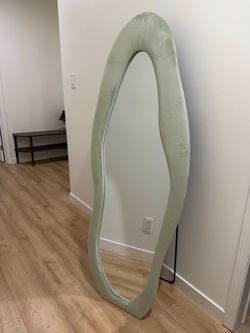 Sage green abstract floor mirror