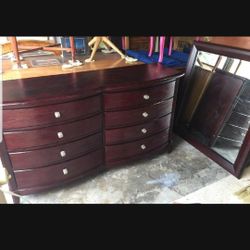 Wood Dresser And Mirror 