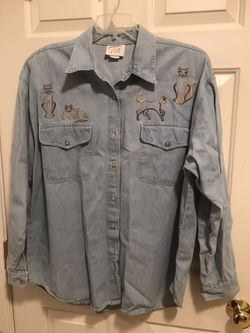 Ladies denim shirt with cat appliqués 1X