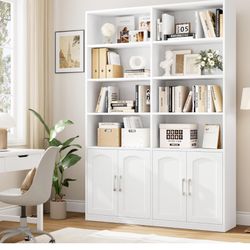  White Bookshelf with Storage Cabinets – Excellent Condition. NEVER OPENED