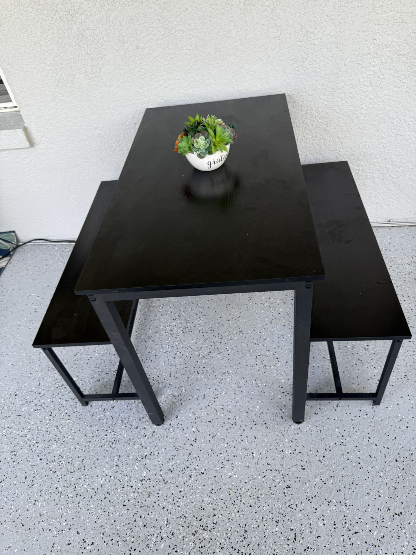 Black Wooden Table With Two Benches
