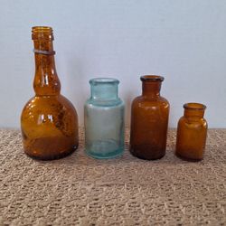 Antique Glass Bottles Set of 4