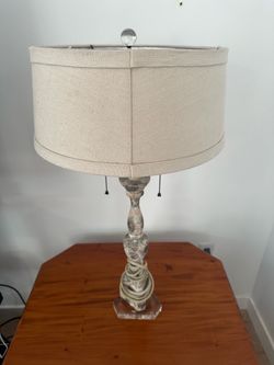 Two Distressed Wood Table Lamp with Linen Shade