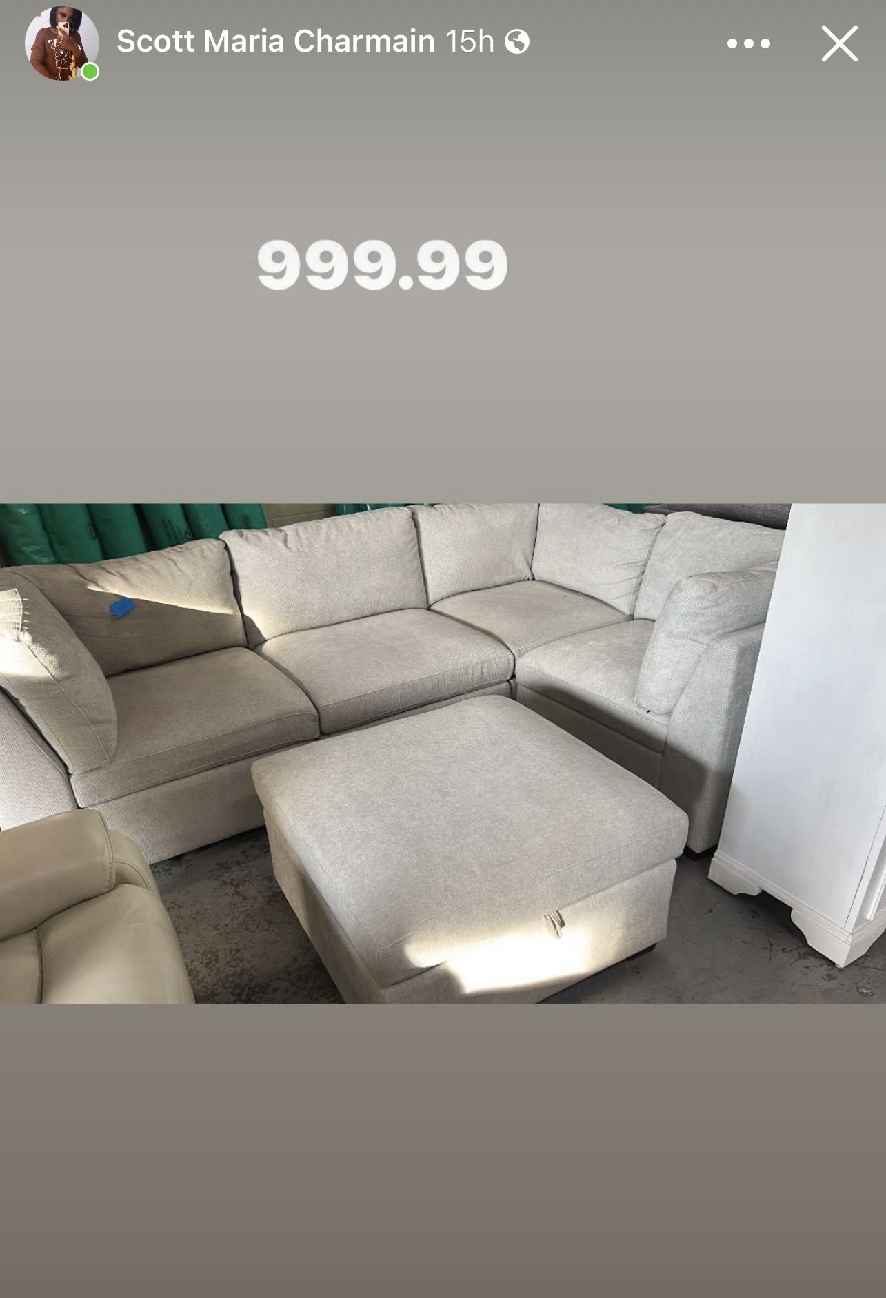 Light Grey Sectional With Storage Ottoman
