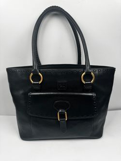 Dooney Bourke Florentine Leather Duck Logo Domed Satchel Shoulder Bag Black
