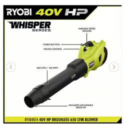 New Display Model Ryobi 40v 650cfm Whisper Series Leaf Blower 