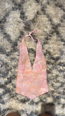Pink Lace Up Top Floral Print