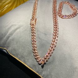 Rose red gold, rare 26 inch with bracelet set two piece combo lab stones