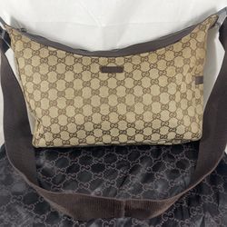 Women Gucci Signature Logo Monogram Crossbody Messenger Bag Purse Handbag Brown