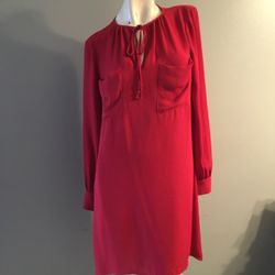 BCBG MaxAzaria 100% Polyester Long Sleeves 2 Front Pockets Red Dress Size XXS