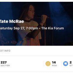 Tate McRae tickets - LA show - September 27th