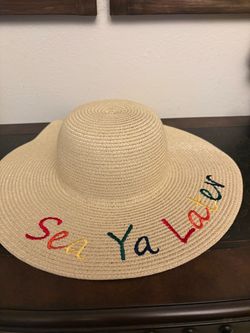 August Hat Company "Sea Ya Later" Summer Straw Beach Floppy Hat with built-in 50+ UPF skin protection.
