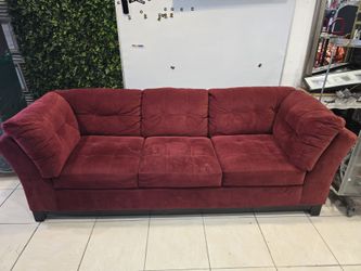 Red Tufted Three-Cushion Sofa / Length 100" x Depth 40" x Height 32"