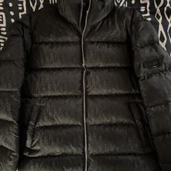 Dior Dark Gray Logo Short Puffer Jacket  Zip Long Sleeve 