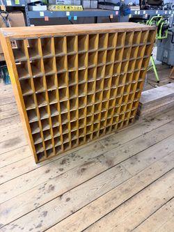 Vintage mail office cubby hole cabinet.