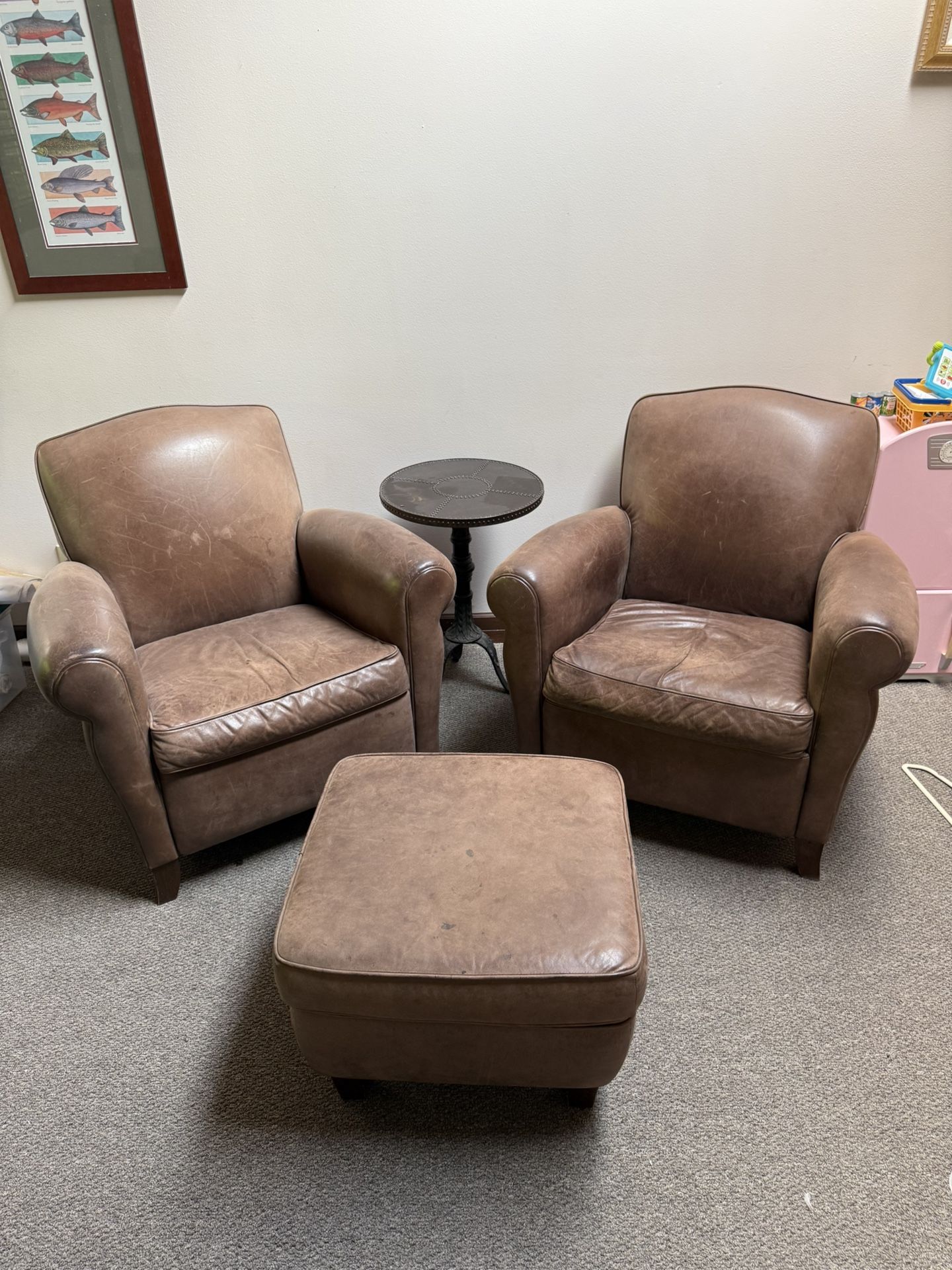 Leather Chairs And Ottoman