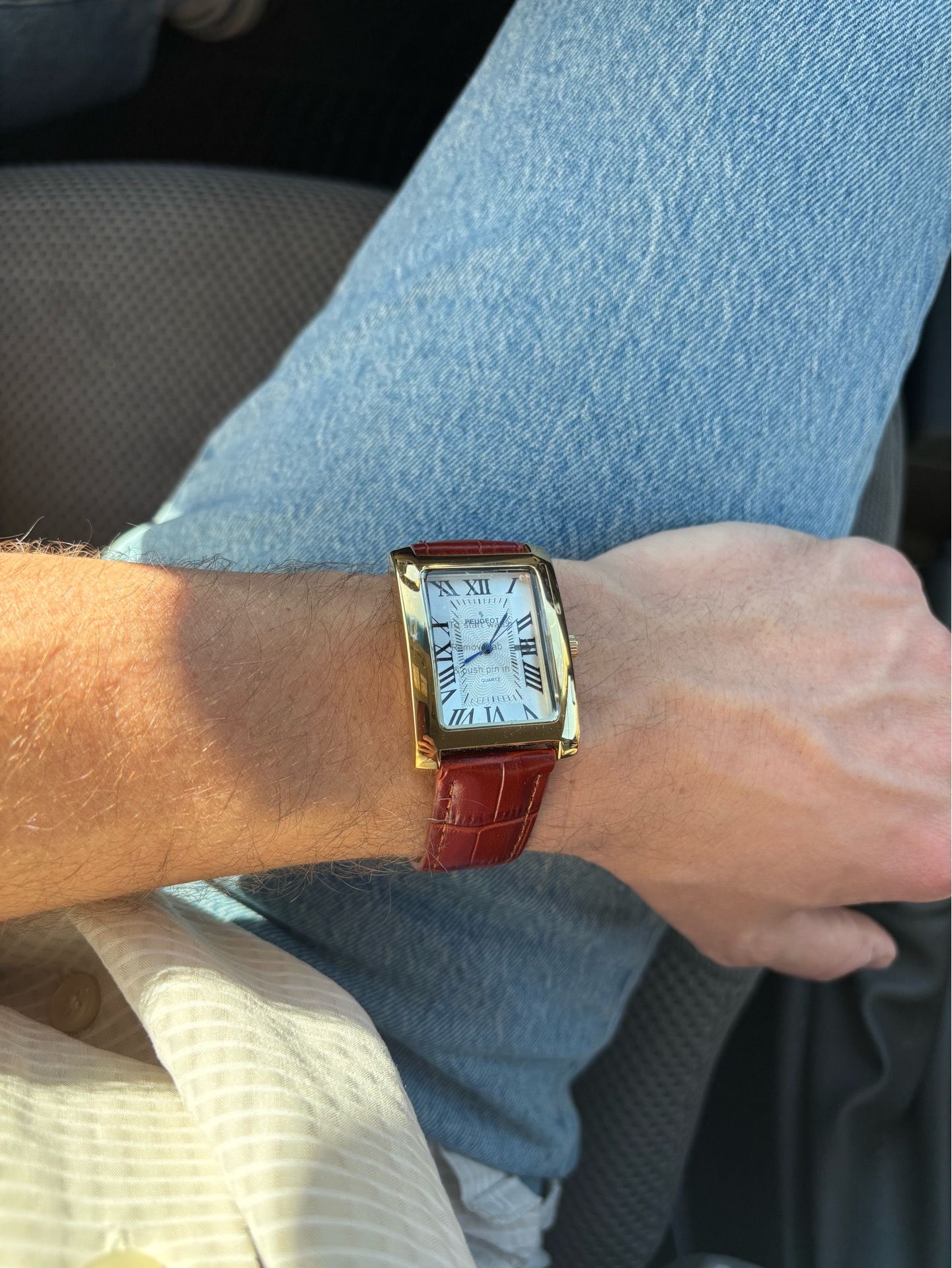 Men’s Peugeot Vintage Leather Tank Watch