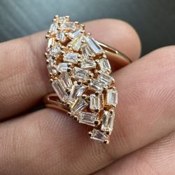 585 14K RG Stamped Rose Gold Confetti Baguettes Sparkle Size 7 Ring 