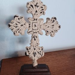 Vintage Cast Iron Floral Cross