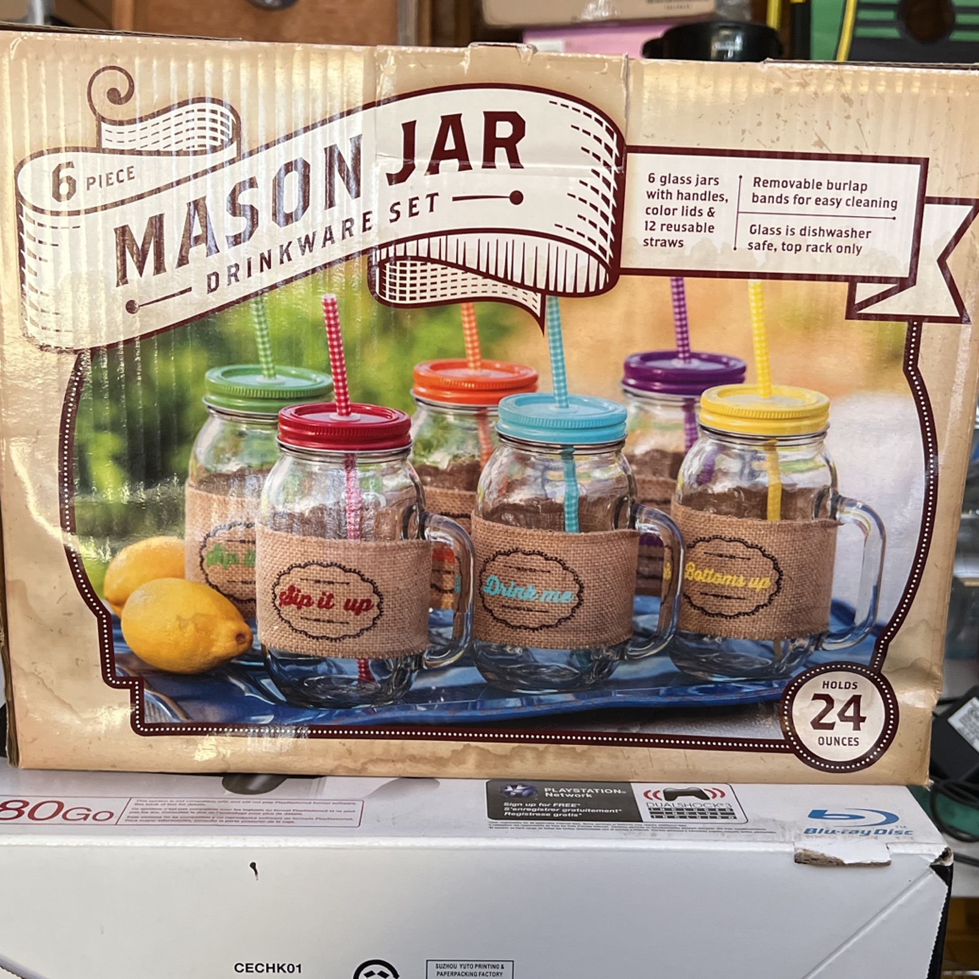 Brand New Stil In Box 6 Mason Jar Glass Drinkwear $20 Obo