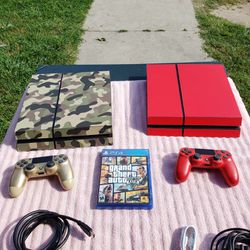 All Red Or All Army Camo Playstation 4 500GB PS4 500GB Like New with 1 New controller & 1 Game installed.. $180! Each... $20! GTA5 extra