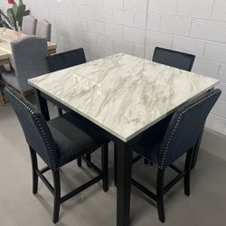 5- Piece Marble Top Counterheight Dining Set