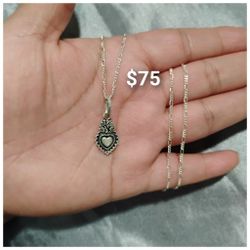 925 Sterling Silver Chain With The Pendant/Cadena Con Dije De Corazón De Plata 925