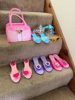 Girls Pretend Princess Dress Up Shoes and Tiaras with a Frozen Bag