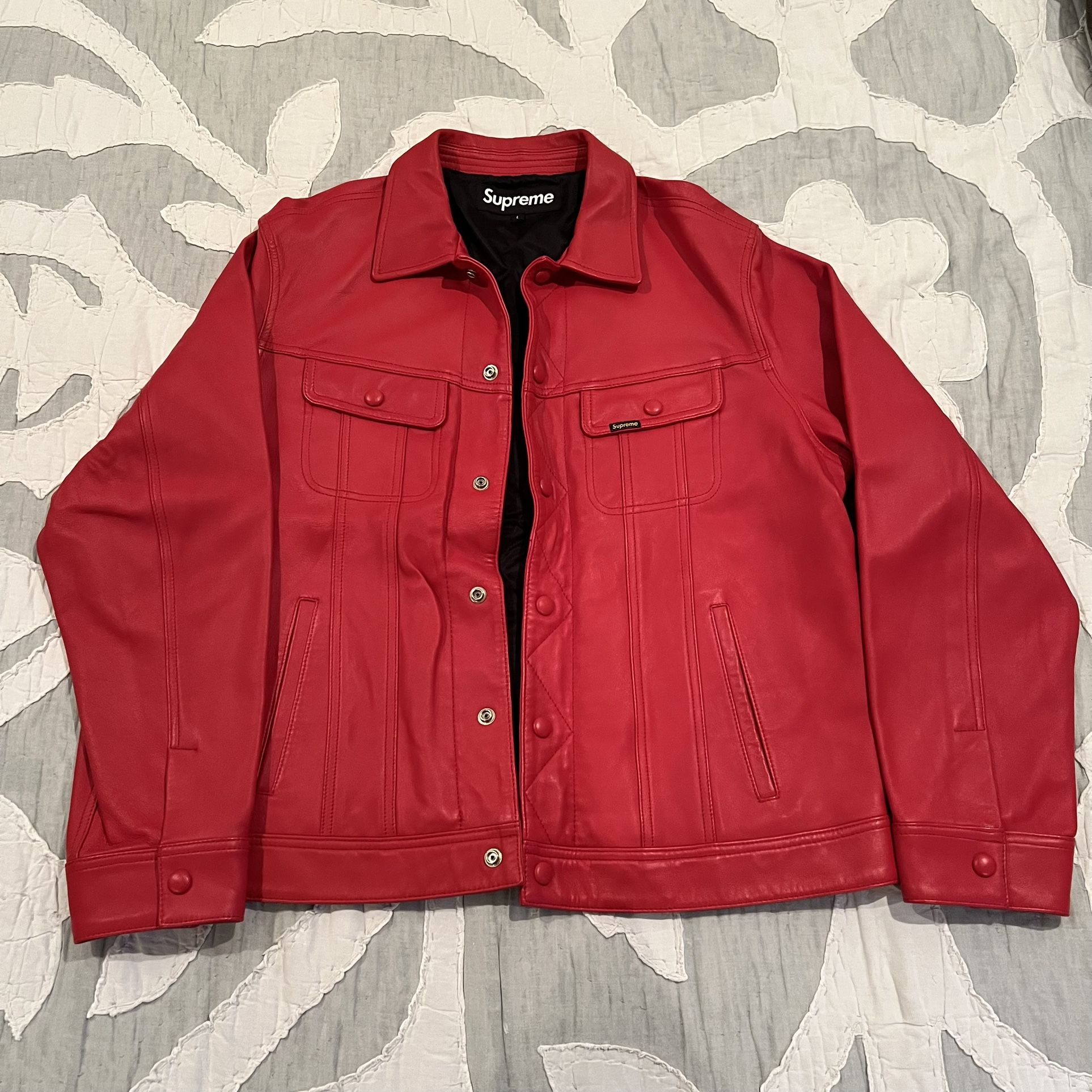 Supreme New York Red Leather Trucker Jacket