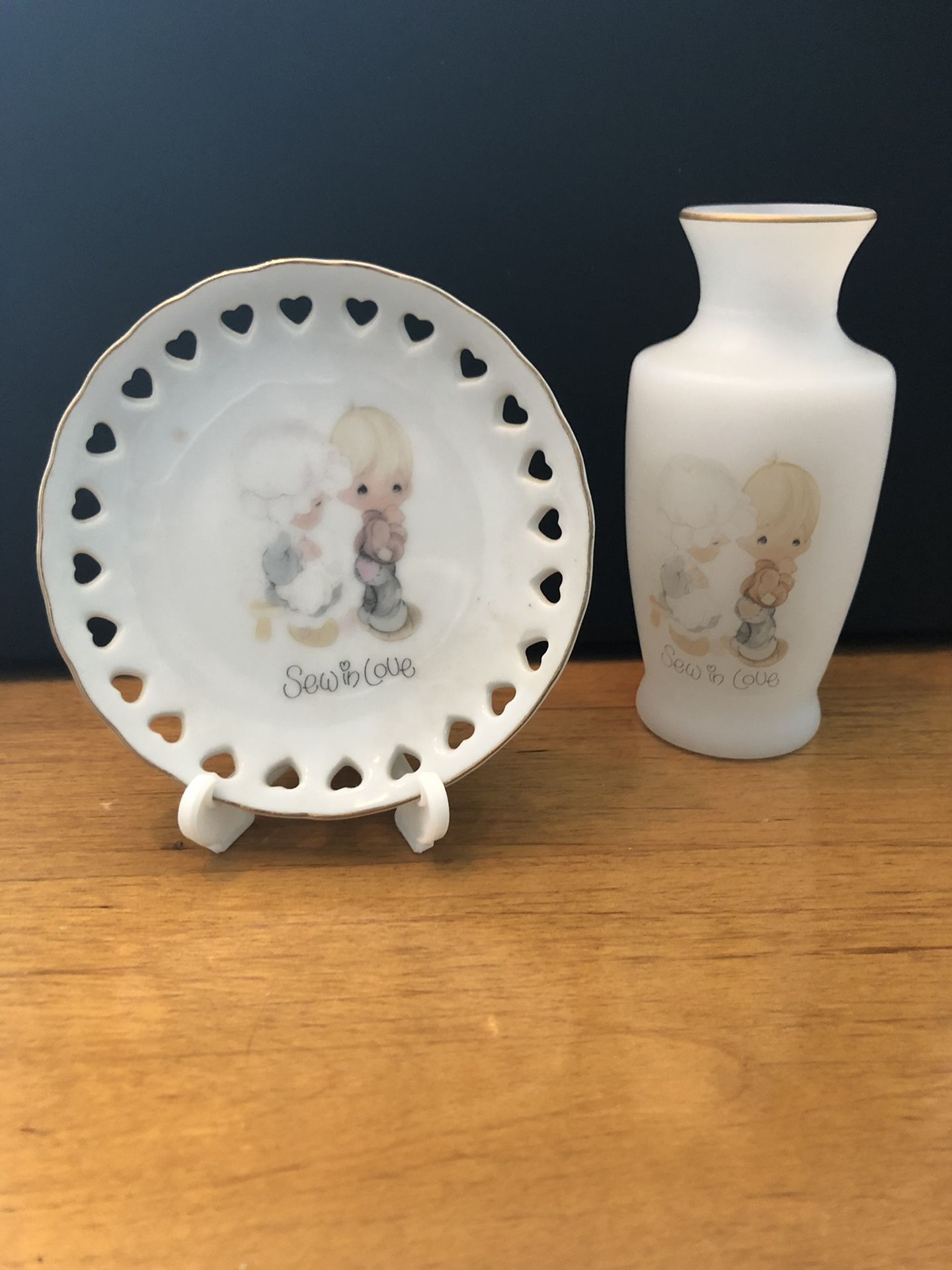 Precious Moments Vase and jewelry dish.