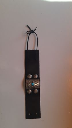 Leather band with silver & Turquoise Stones