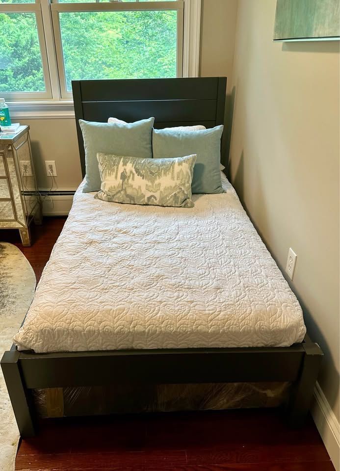 Crate and Barrel Twin Bed with twin trundle bed plus night table