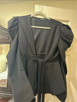 Julia Black Puff Sleeve Belted Blazer