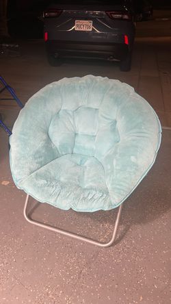 Teal Plush Foldable Saucer Moon Chair