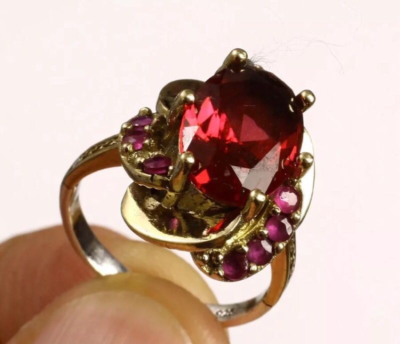 925 Sterling Silver, Turkish Handmade Ruby Topaz, Ring Size 8,6