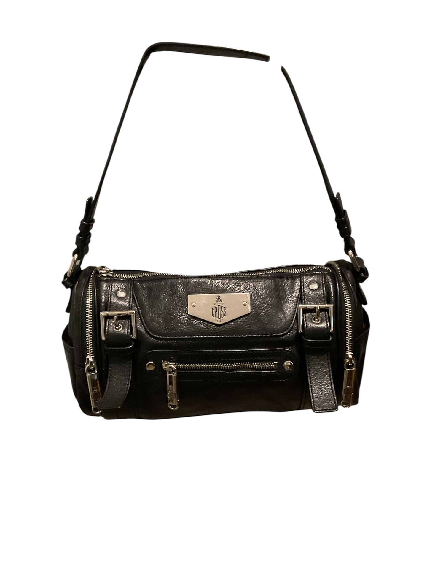 Mark Cross 1845 Black Leather Barrel Style Purse Shoulder Bag.. Bayport, NY 11705