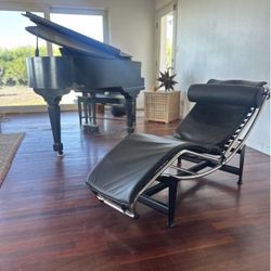 Corbusier style black faux leather floating chaise chair lounge therapist psychiatrist