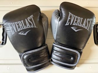 NEW-Everlast Powerlock Boxing Gloves 16 oz Black Gray Training Sparring Heavy Bag