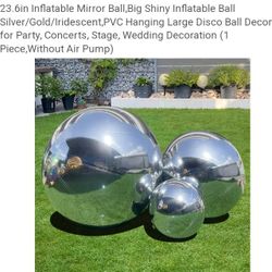  inflatable mirror ball, big shiny  ball silver. 2 Sizes   *USED 1 Day ONLY*  for A Retail Shop Event** Practically New*