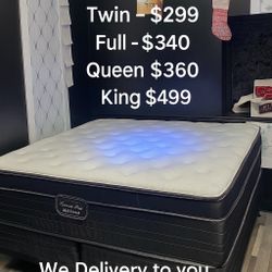 Queen Pillows Top With Free Box Spring - Same Day Delivery 