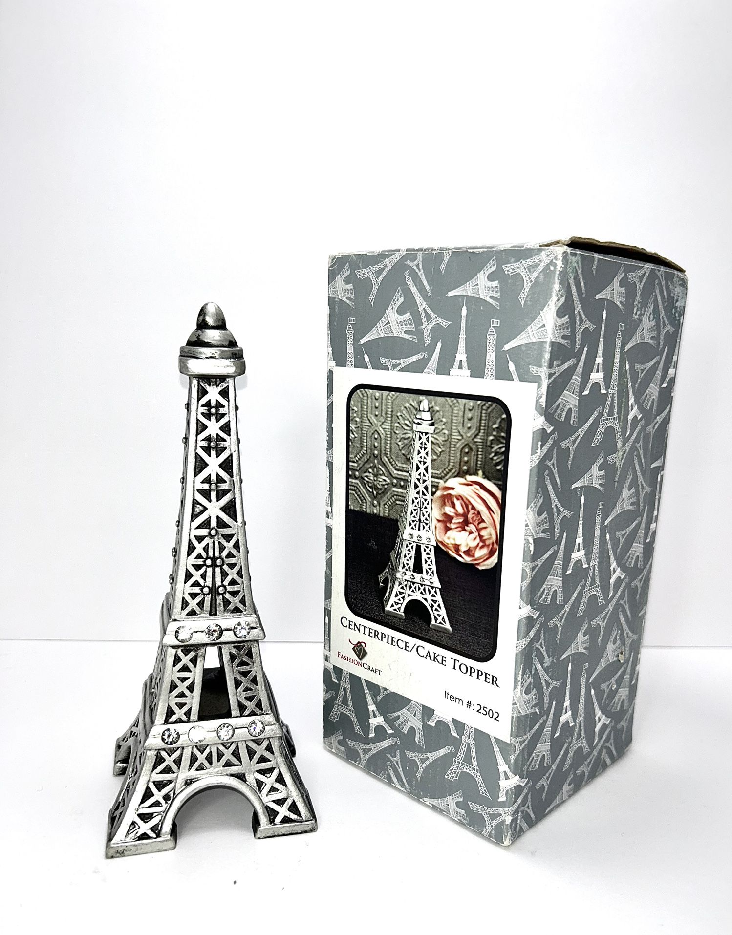 Eiffel Tower 7.5” Cake Topper / Centerpiece Antique-Silver Tone, NIB