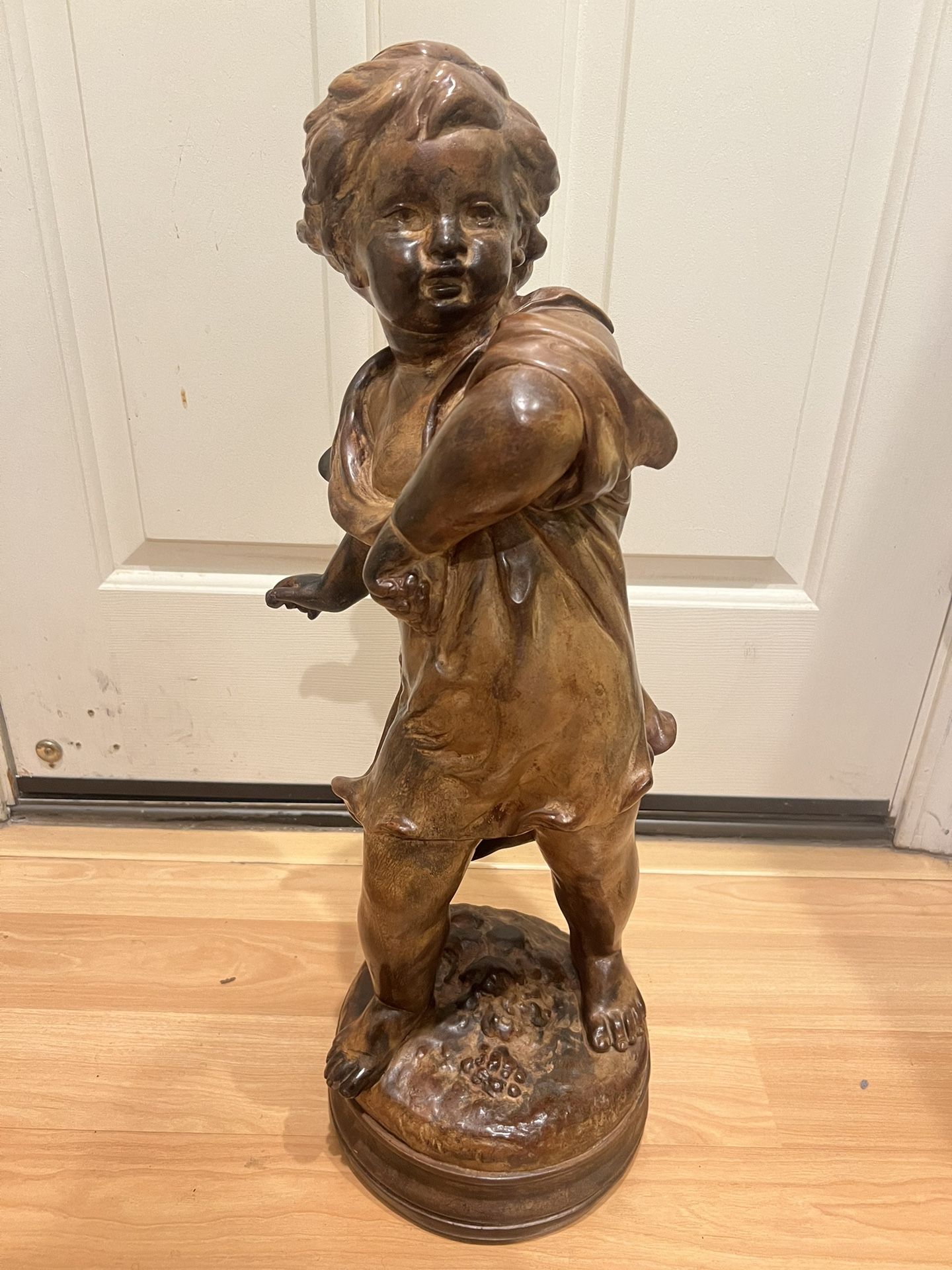 Vintage Pebble Thrower By August Moreau Collectible Statue 25” Tall