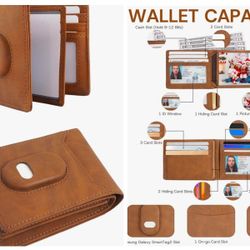 Genuine Leather Bi-Fold RFID Wallet With Samsung SmartTag2 Support Brand New