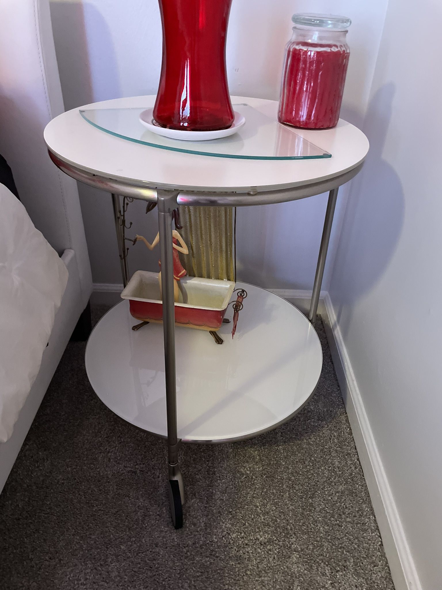 White Glass End Table 
