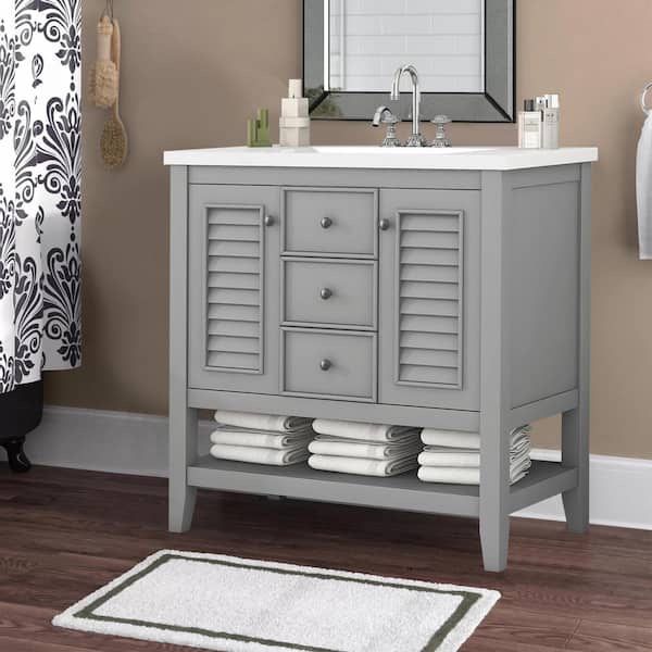 36” Gray Bathroom Vanity w/ Drawers / Storage & Ceramic Sink [NEW IN BOX] **Retails for $670 ^Assembly Required^