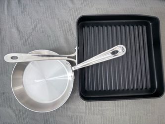 Brand new- All Clad Stainless Steel Skillet (7.5”) & 11” Non Stick Grill Pan